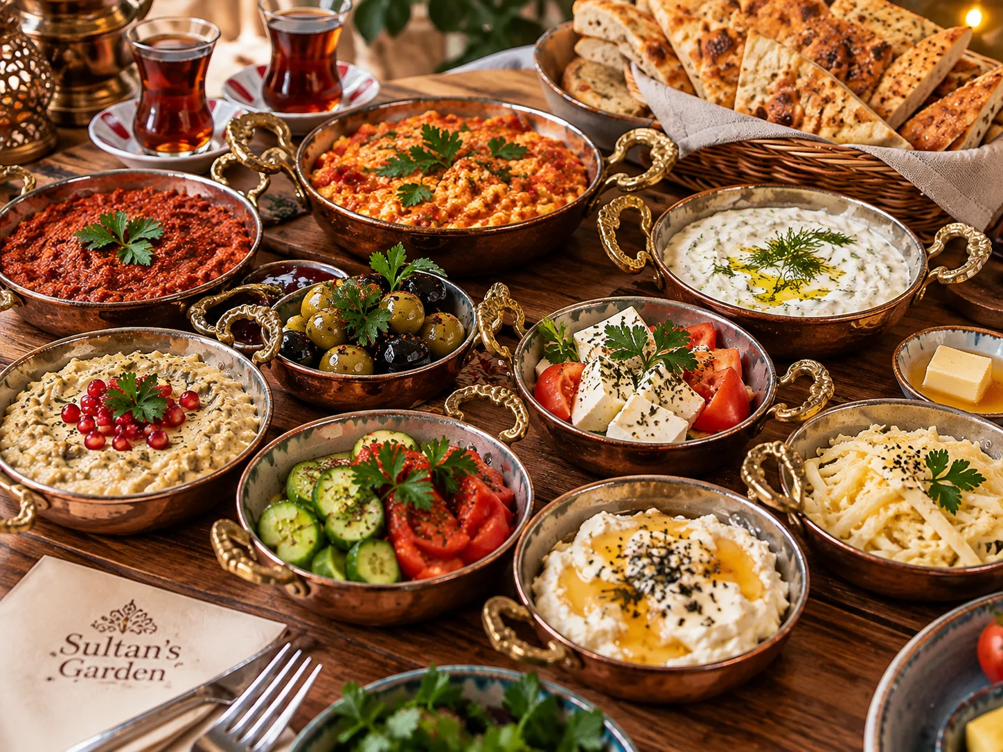Hausgemachte Meze auf kleinen Tellern